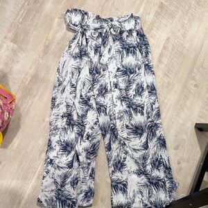 Navy and White Leaf Print Pants